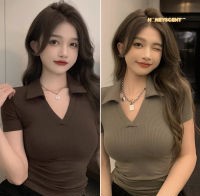 เสื้อยืดแฟชั่นคอวีแขนสั้น รัดรูปใส่แล้วผอม
