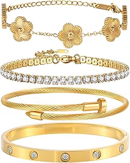 18K Gold Plated Bangle Bracelet Set for Wom...
